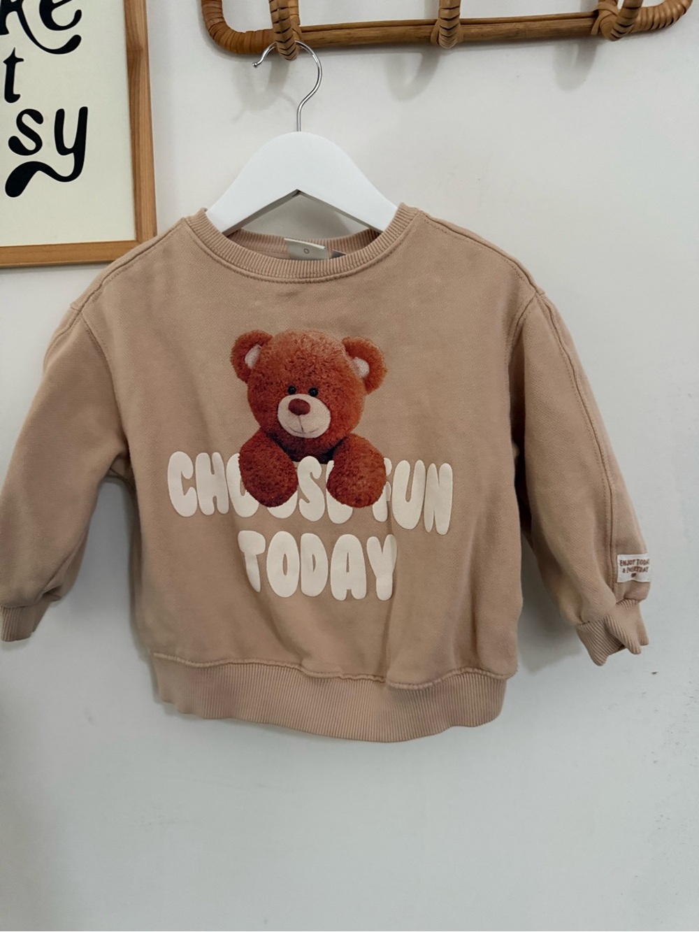 Zara - size 4 - “choose fun today” teddy bear sweatshirt